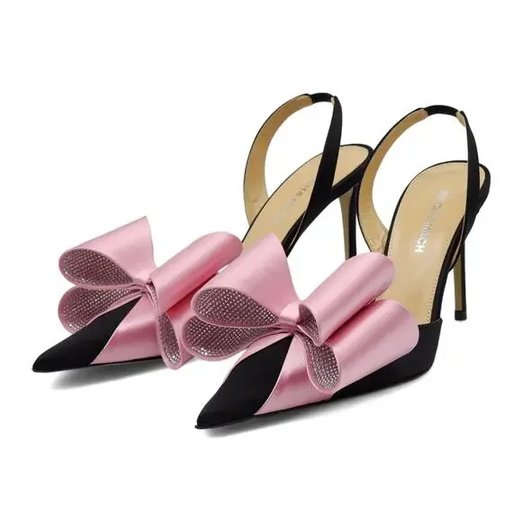 Mach & Mach Le Cadeau Satin Slingback Pumps 95mm in Black $1025 - Picture 2 of 9